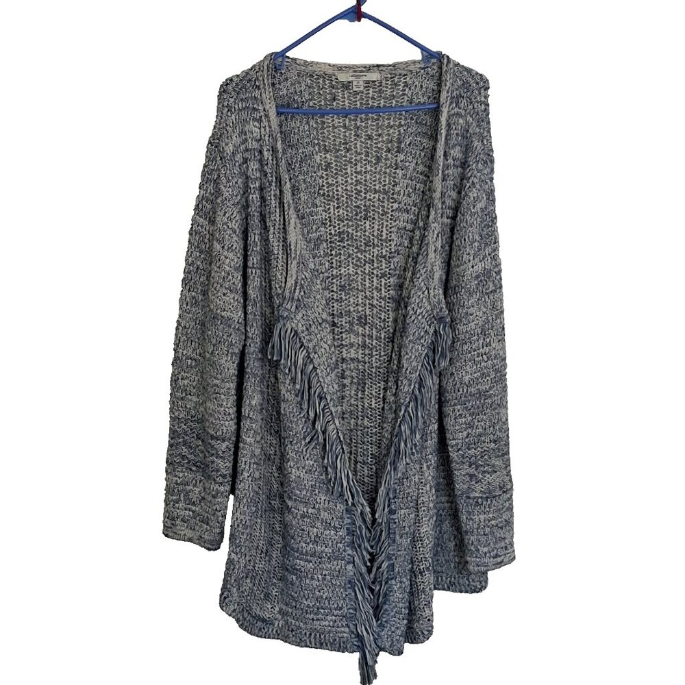 Liz Claiborne Womens Marled Open Front Cardigan Sweater Sz 2X Chunky Fringe Boho